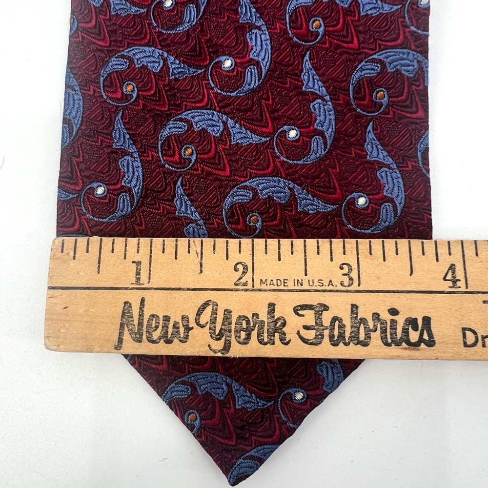 Robert Talbott Seven Fold Tie Burgundy Blue Feather Luxury Elegant - Picture 2 of 7